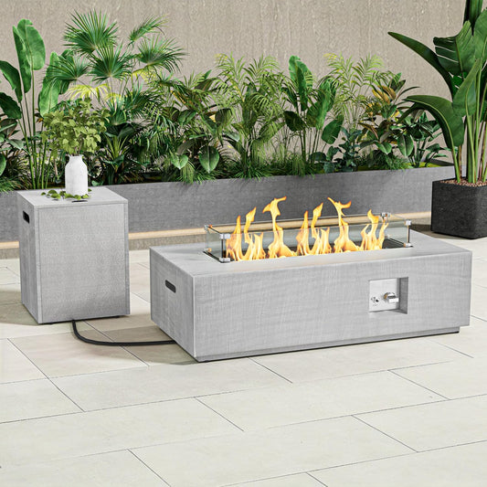 42" Outdoor Propane Fire Pit Table Rectangle Gas Firepit for outside Patio