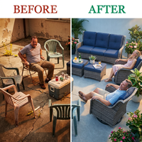 Patio Furniture Set 6-Piece Outdoor Patio Conversation Set with Blue Cushions Lawn Furniture — Before & After