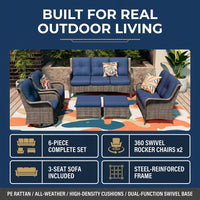 Patio Furniture Set 6-Piece Outdoor Patio Conversation Set with Blue Cushions Lawn Furniture — Results & Stats