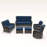 Patio Furniture Set 6-Piece Outdoor Patio Conversation Set with Blue Cushions Lawn Furniture — Studio Shot