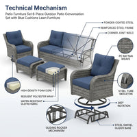 Patio Furniture Set 6-Piece Outdoor Patio Conversation Set with Blue Cushions Lawn Furniture — How It Works