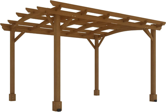 10' X 12' Outdoor Pergola with Arched Roof Wood Gazebo Dark Brown