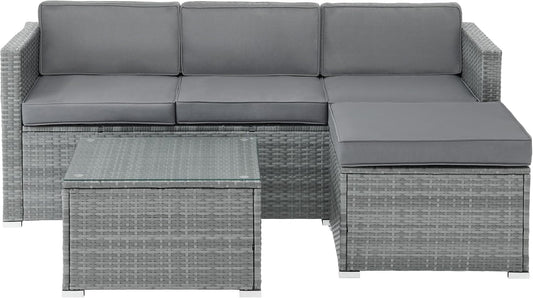 Patio Furniture Set - 3-Piece Rattan Outdoor Sectional, Ottoman, and Table Combo - Deck, Pool, Sunroom, or Backyard Furniture by  (Gray)