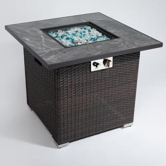 29.92 In. W X 29.92 In. D Square PE Rattan Propane Gas Outdoor Fire Pits in Espresso